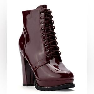 Azalea Wang Burgundy Vegan Leather Chunky Platform High Heel Boots